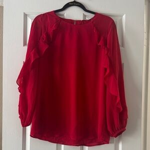 Calvin Klein Red Blouse with Ruffle Detail